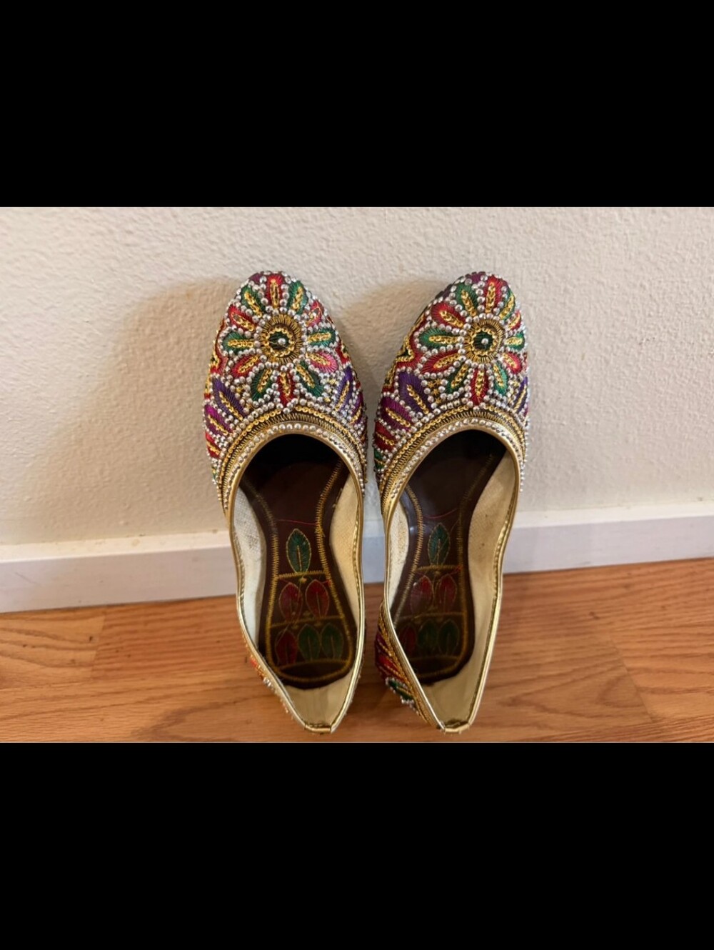 multicolor beaded embroidered jutti flats size 7 indian mojari rhinestone boho s